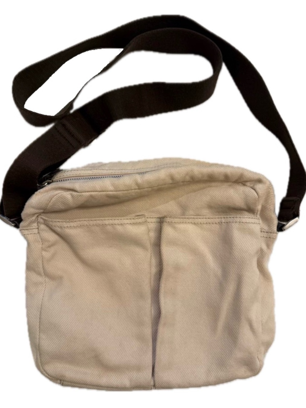 GAP Beige Canvas Messenger Bag with Dark Brown Strap